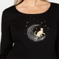 Karen Scott Blusa de algodão com manga 3/4 e detalhes embelezados, preta, tamanho X-S