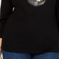 Karen Scott Blusa de algodão com manga 3/4 e detalhes embelezados, preta, tamanho X-S