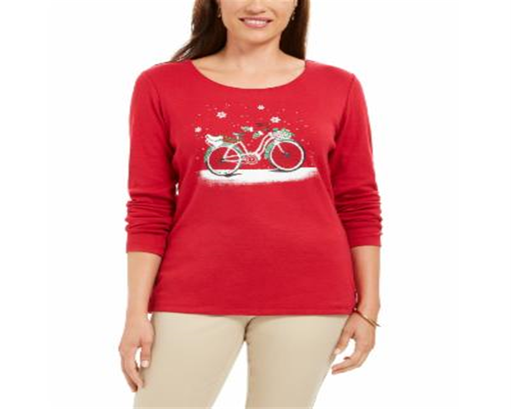 Karen Scott Camiseta Feminina Snow Bike Algodão Vermelha Tamanho XS