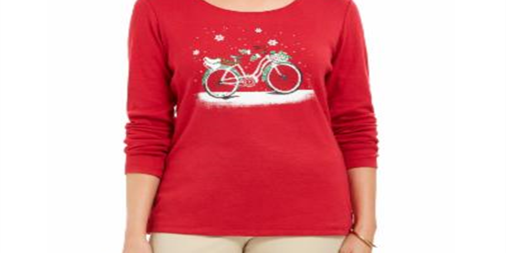 Karen Scott Camiseta Feminina Snow Bike Algodão Vermelha Tamanho XS