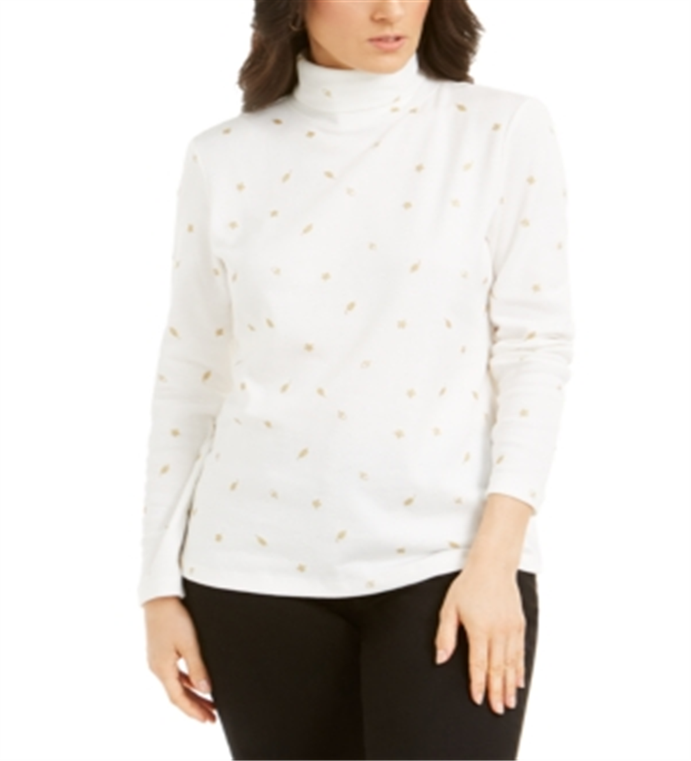 Karen Scott Suéter Feminino de Gola Alta com Cor de Outono, Branco, Tamanho XS