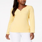 Karen Scott Top Henley de algodão feminino, amarelo, tamanho X-S