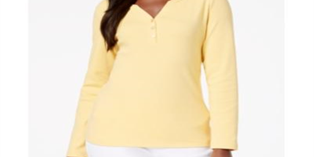 Karen Scott Top Henley de algodão feminino, amarelo, tamanho X-S