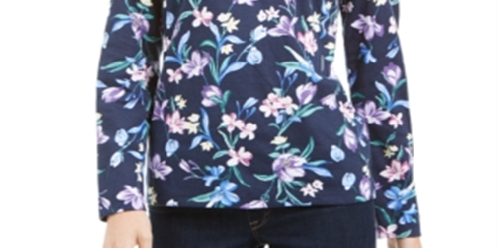 Karen Scott Blusa Henley Feminina Estampa Floral Azul Tamanho X-S
