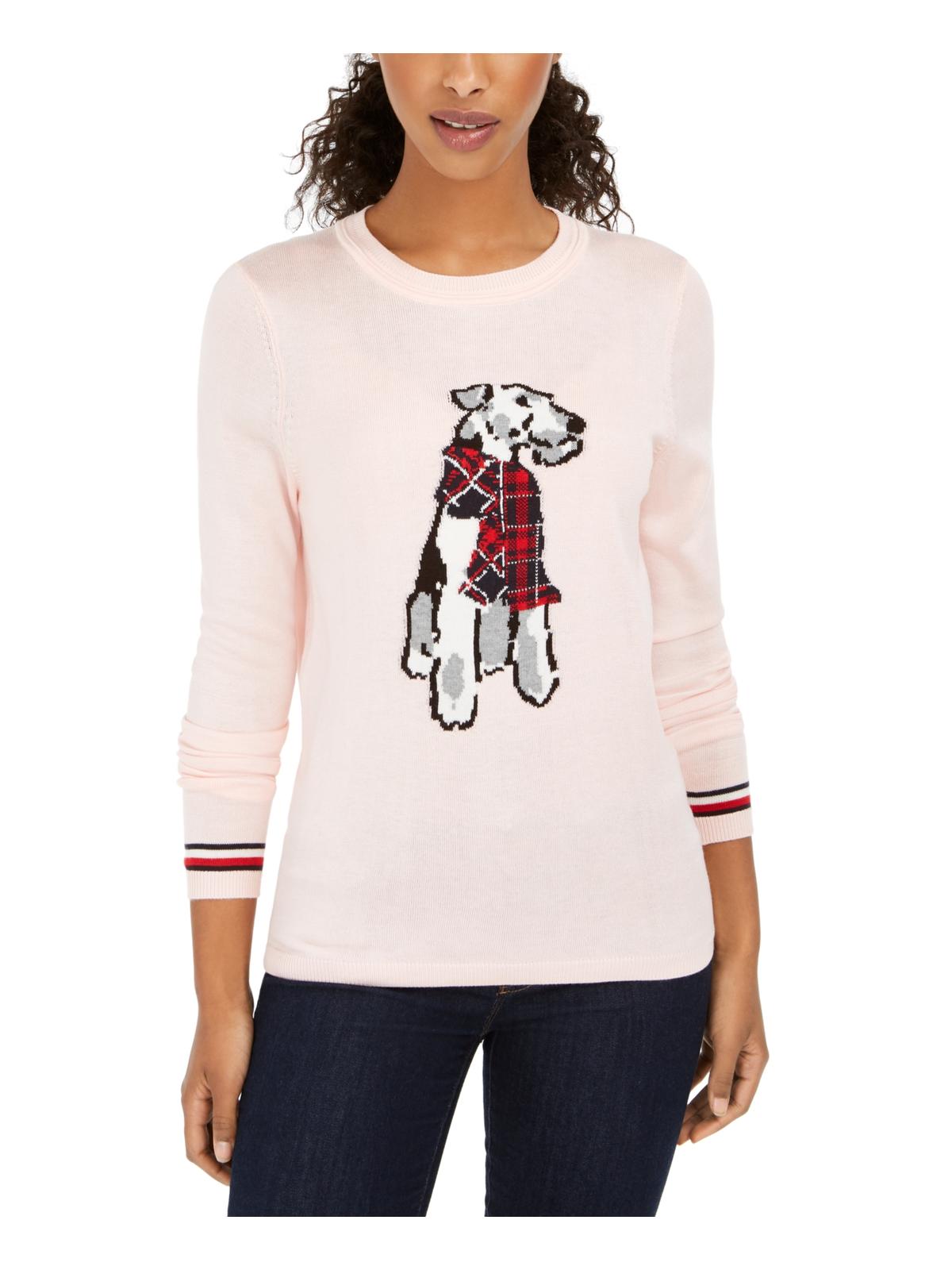 Tommy Hilfiger Suéter Feminino Manga Longa Estampado Terrier Rosa Tamanho Grande