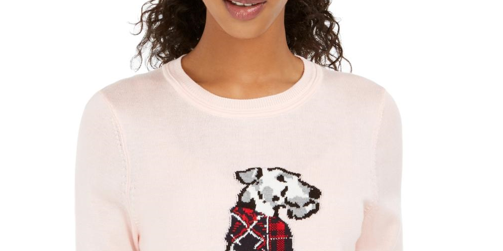 Tommy Hilfiger Suéter Feminino Manga Longa Estampado Terrier Rosa Tamanho Grande