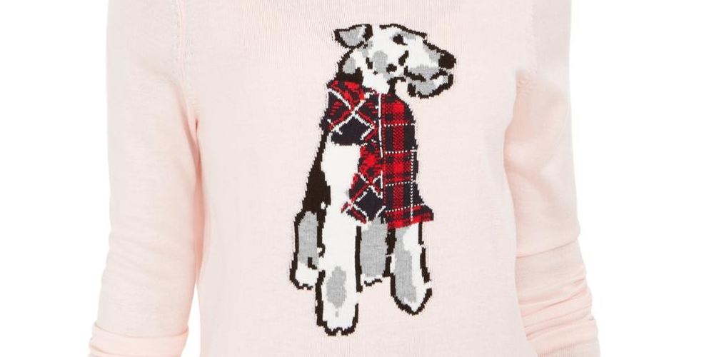 Tommy Hilfiger Suéter Feminino Manga Longa Estampado Terrier Rosa Tamanho Grande