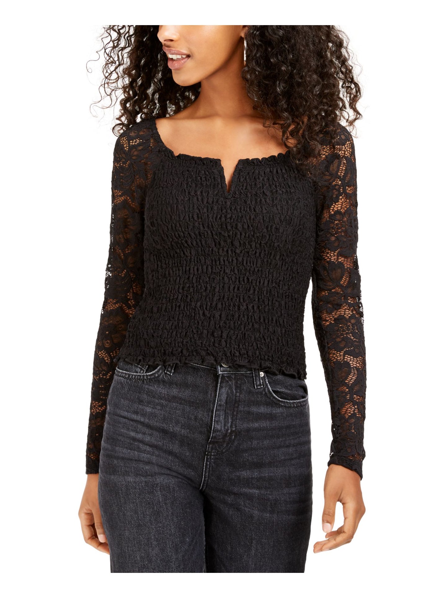 Blusa Crave Fame Junior com Renda e Babados, Preta, Tamanho Pequeno