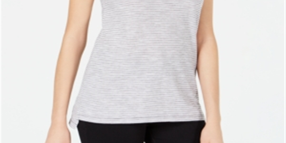 Camiseta feminina listrada de manga curta e gola redonda Maison Jules, branca, tamanho grande