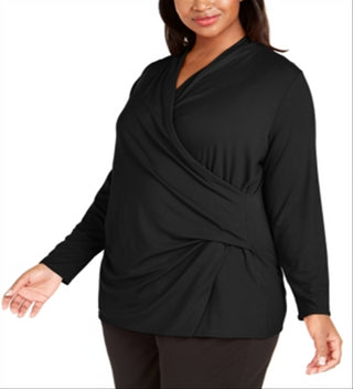 Blusa feminina Alfani Plus Faux-Wrap preta tamanho 0X