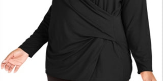 Blusa feminina Alfani Plus Faux-Wrap preta tamanho 0X