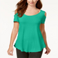 Camiseta feminina JM Collection com ombros descobertos e manga curta, verde, tamanho pequeno