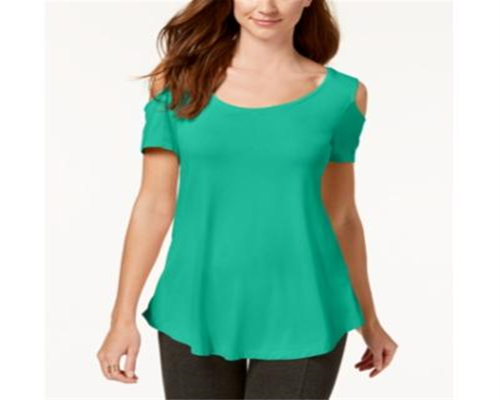 Camiseta feminina JM Collection com ombros descobertos e manga curta, verde, tamanho pequeno