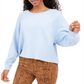 Moletom Hippie Rose Junior Cropped com Borda Crua Azul Tamanho Grande