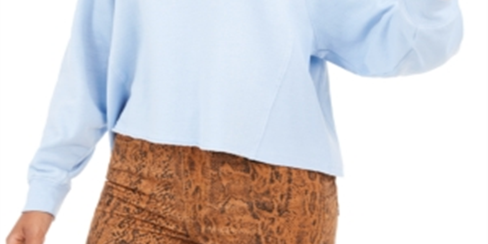 Moletom Hippie Rose Junior Cropped com Borda Crua Azul Tamanho Grande