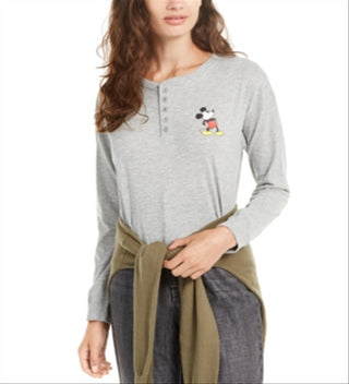 Camiseta Henley Mickey Mouse da Disney Junior, cinza, tamanho X-S