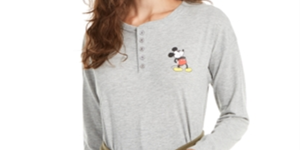 Camiseta Henley Mickey Mouse da Disney Junior, cinza, tamanho X-S