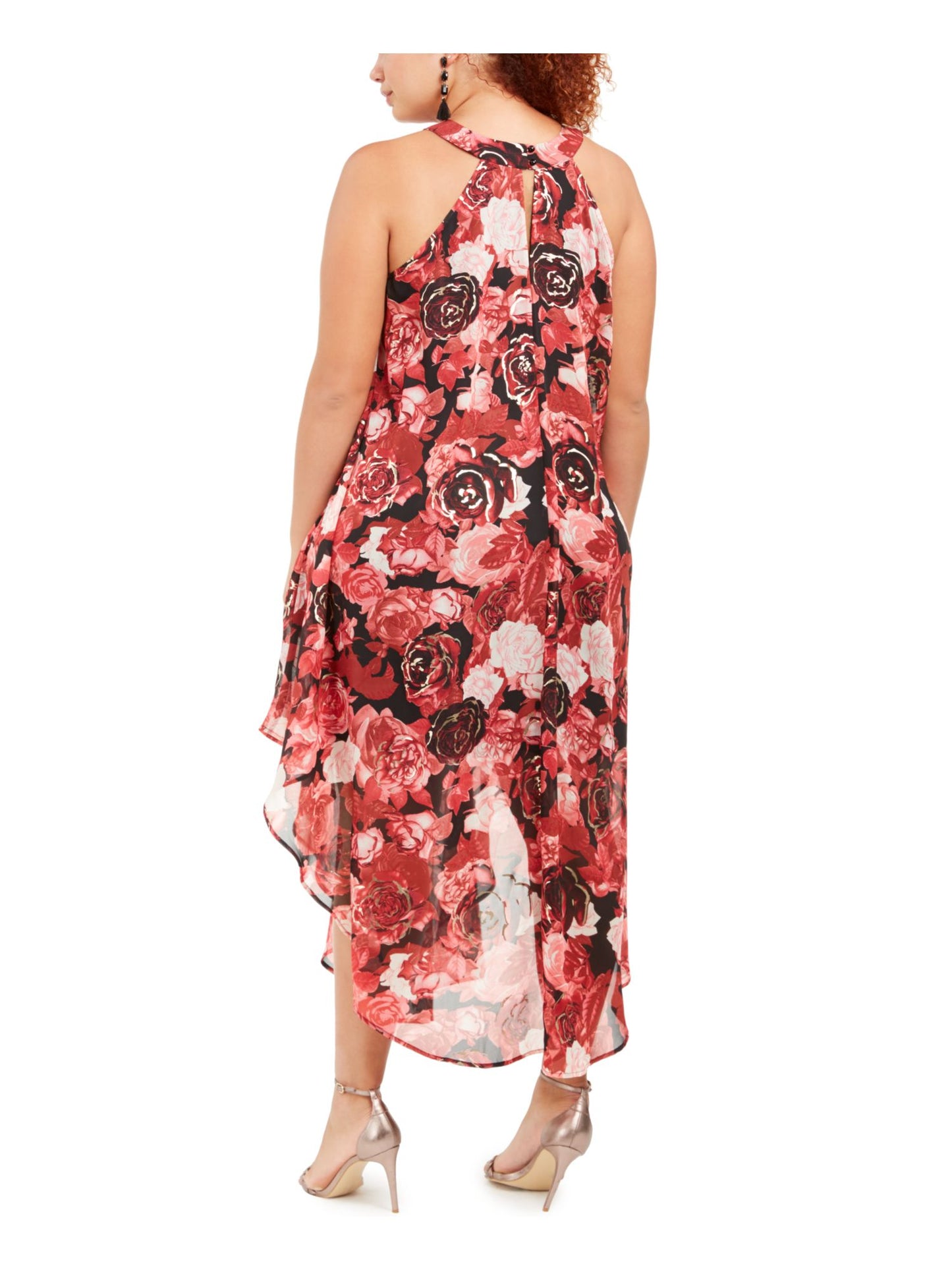 Vestido midi floral sem mangas Love Squared feminino vermelho tamanho 3X