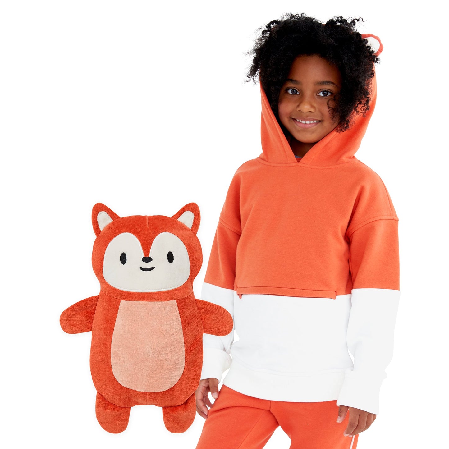 Cubcoats Kids Transformando 2 em 1 Unissex Flynn the Fox Moletom com Capuz 2 em 1 Bicho de Pelúcia em Laranja Queimado