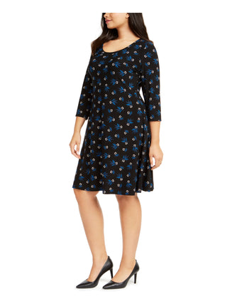 Vestido feminino Anne Klein com manga 3/4 e comprimento até o joelho, preto, tamanho 1X