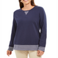 Blusa feminina Karen Scott com listras e acabamento azul, tamanho pequeno