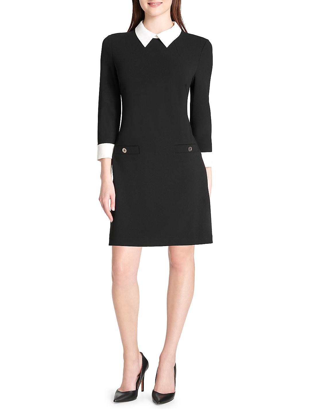 Vestido feminino Tommy Hilfiger com gola e manga curta, tamanho 2, preto