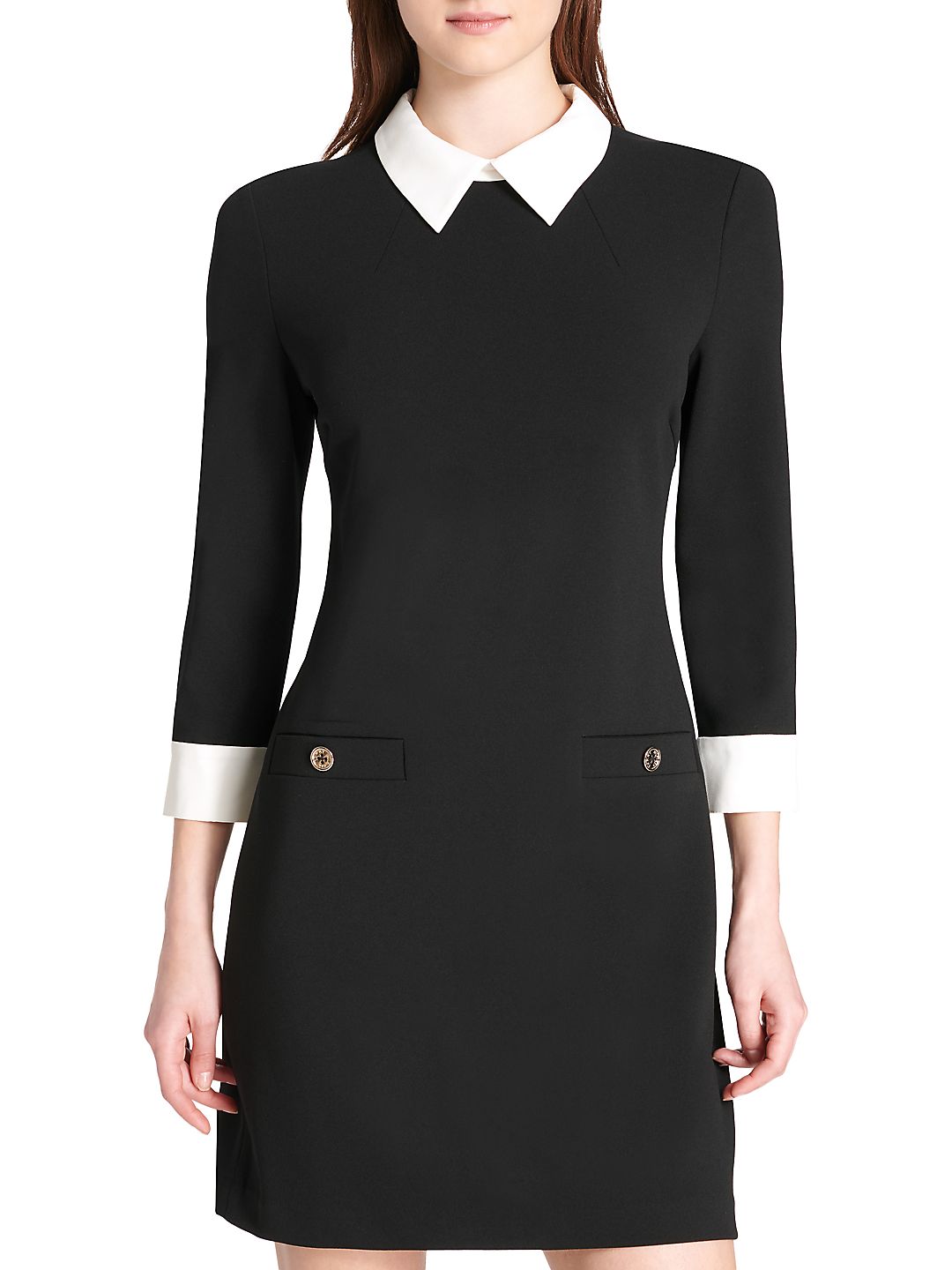 Vestido feminino Tommy Hilfiger com gola e manga curta, tamanho 2, preto