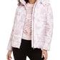 Jaqueta Puffer Feminina Calvin Klein Estampada com Zíper, Branca e Lilás, Tamanho Médio