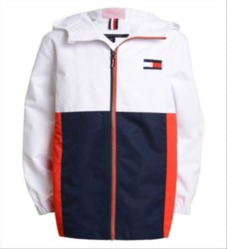 Tommy Hilfiger Big Boy's Signature Colorblocked Logo Print Hooded Jacket White Size Small