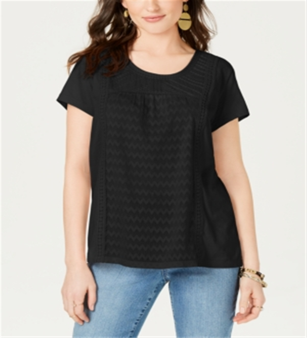 Camiseta feminina com estampa mista Style &amp; Co., preta, tamanho pequeno