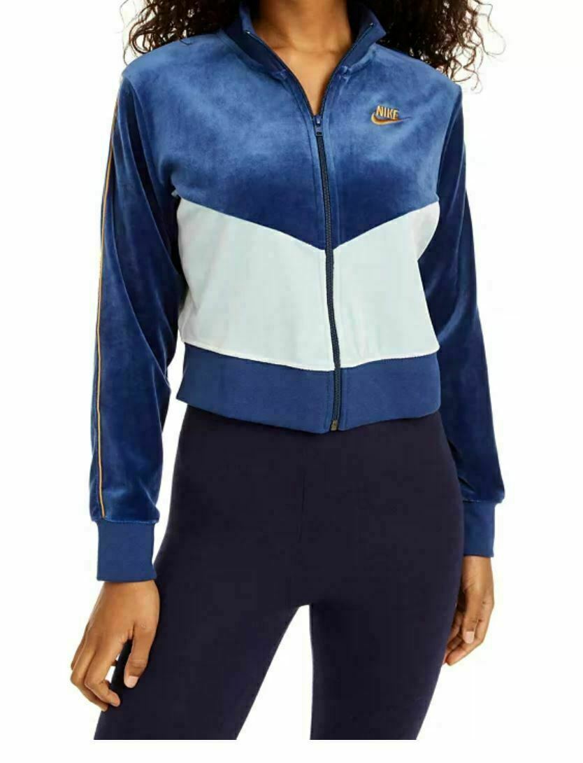 Jaqueta Nike Velour Colorblocked Feminina Azul Tamanho Grande