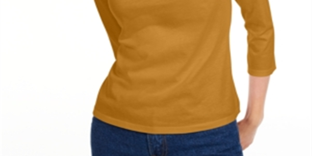 Camiseta feminina lisa com manga 3/4 Maison Jules, amarela, tamanho pequeno