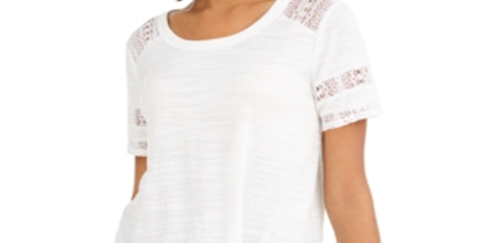 Top de renda com detalhes embutidos feminino Style &amp; Co., branco, tamanho X-S