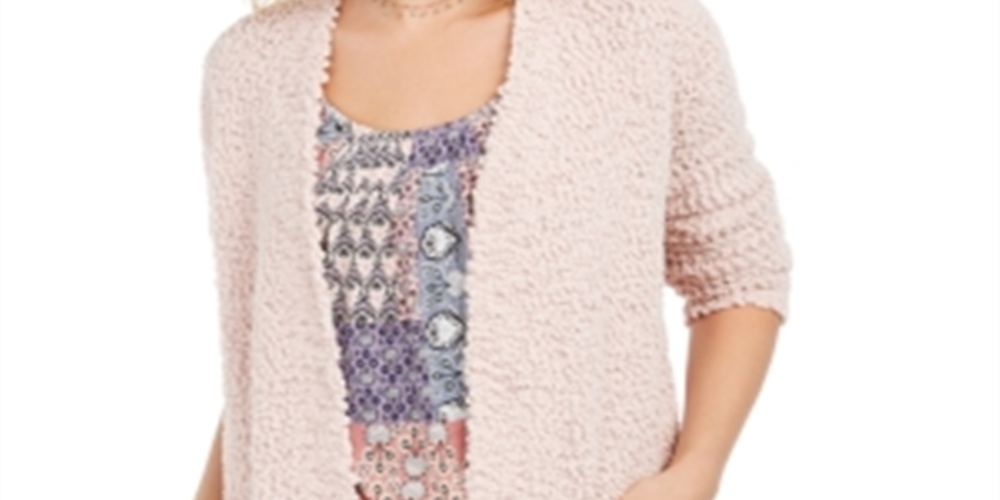 Cardigan feminino de malha pipoca com frente aberta, salmão, tamanho extrapequeno, estilo &amp; co.