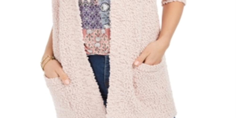 Cardigan feminino de malha pipoca com frente aberta, salmão, tamanho extrapequeno, estilo &amp; co.