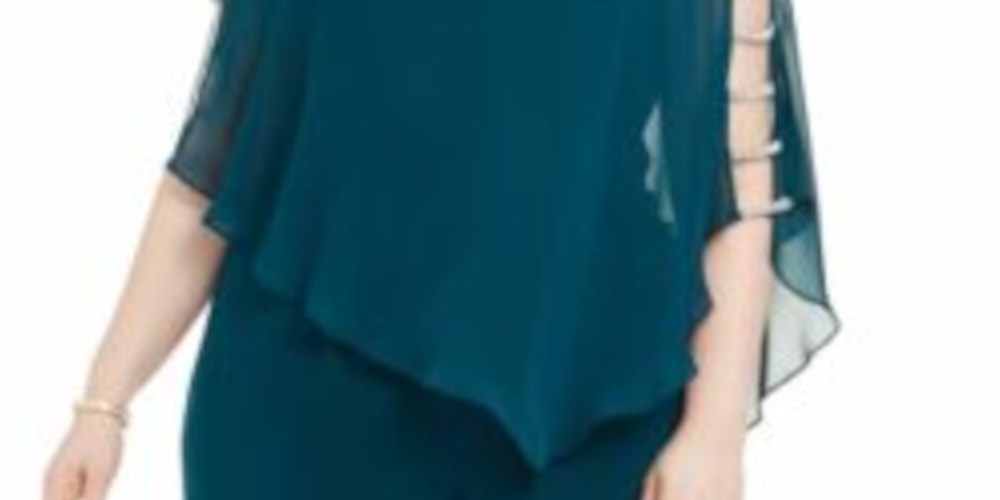 Macacão feminino MSK azul-petróleo com ombros descobertos, manga 3/4, decote quadrado, perna larga, tamanho 2X