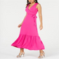 Vestido longo feminino Thalia Sodi com babados e estampa de envelope falso, rosa, tamanho extragrande