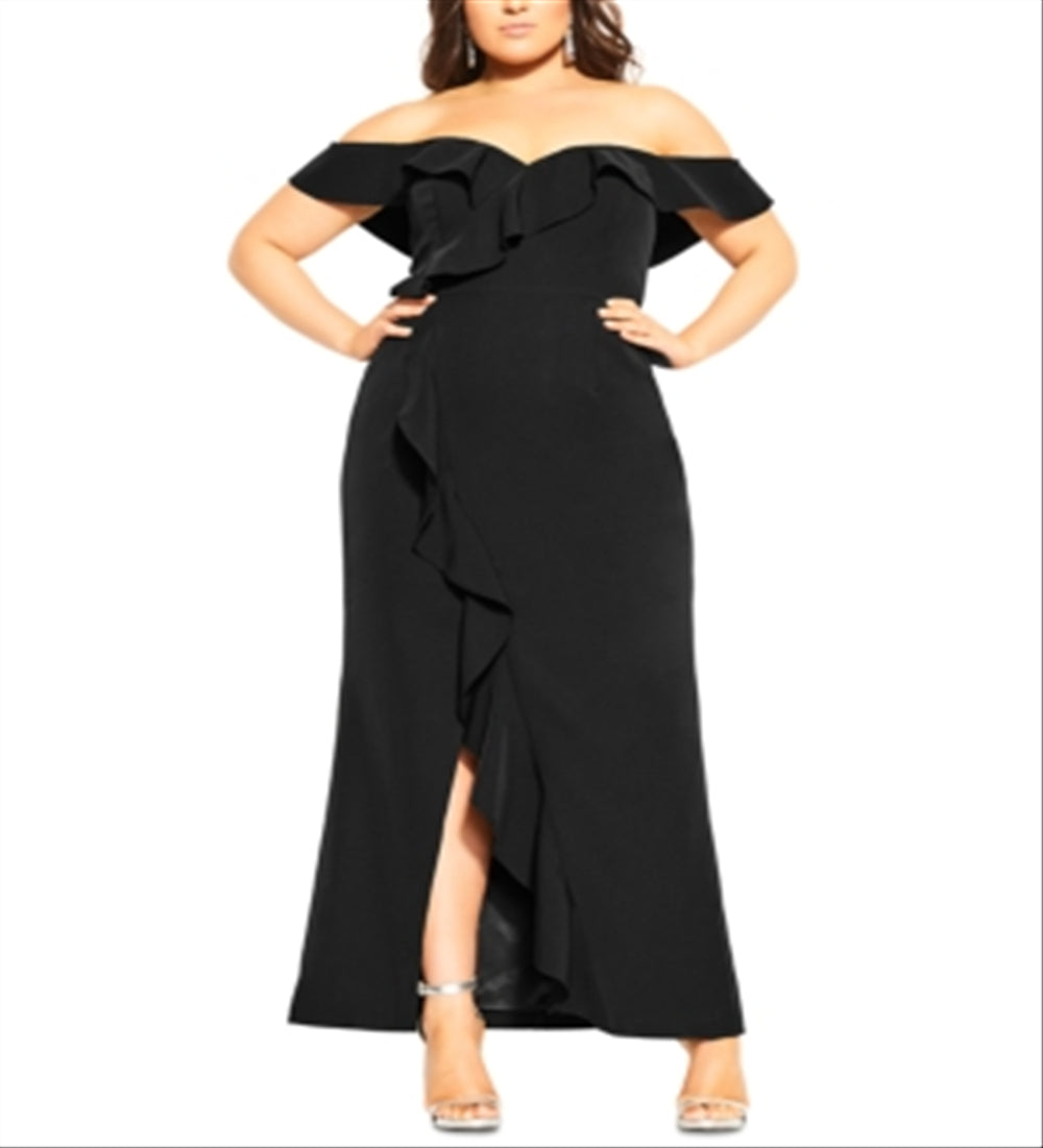 Vestido longo Savannah feminino City Chic, preto, tamanho 18W