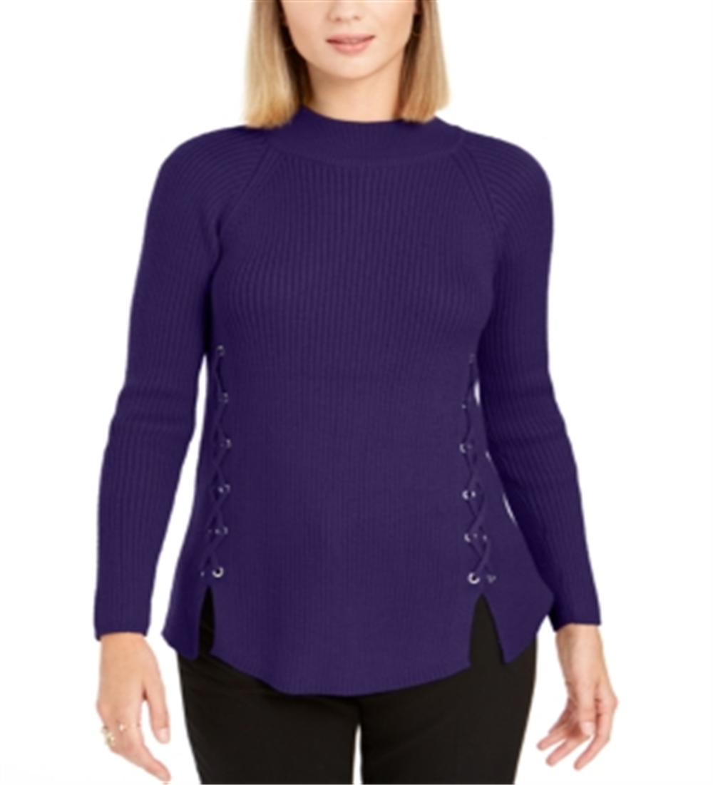 Suéter de malha canelada com amarração e gola falsa feminino Style &amp; Co, roxo, tamanho pequeno