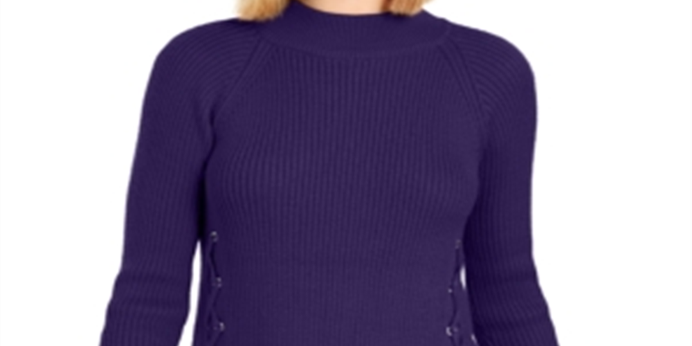 Suéter de malha canelada com amarração e gola falsa feminino Style &amp; Co, roxo, tamanho pequeno