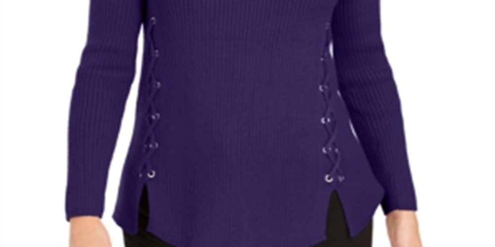 Suéter de malha canelada com amarração e gola falsa feminino Style &amp; Co, roxo, tamanho pequeno