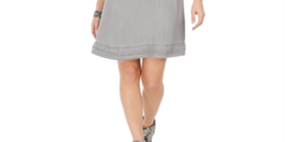 Vestido camiseta jeans com franjas feminino Style &amp; Co, cinza, tamanho pequeno