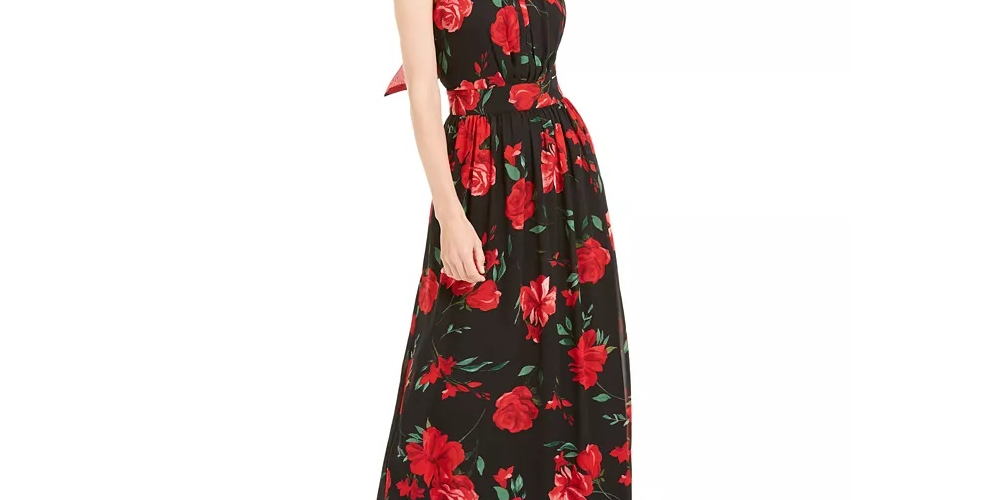 Vestido longo feminino com estampa floral e alças finas, preto, tamanho 14, da INC International Concepts