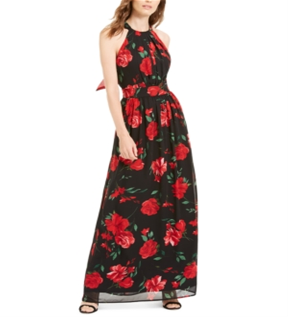 Vestido longo feminino com estampa floral e alças finas, preto, tamanho 14, da INC International Concepts
