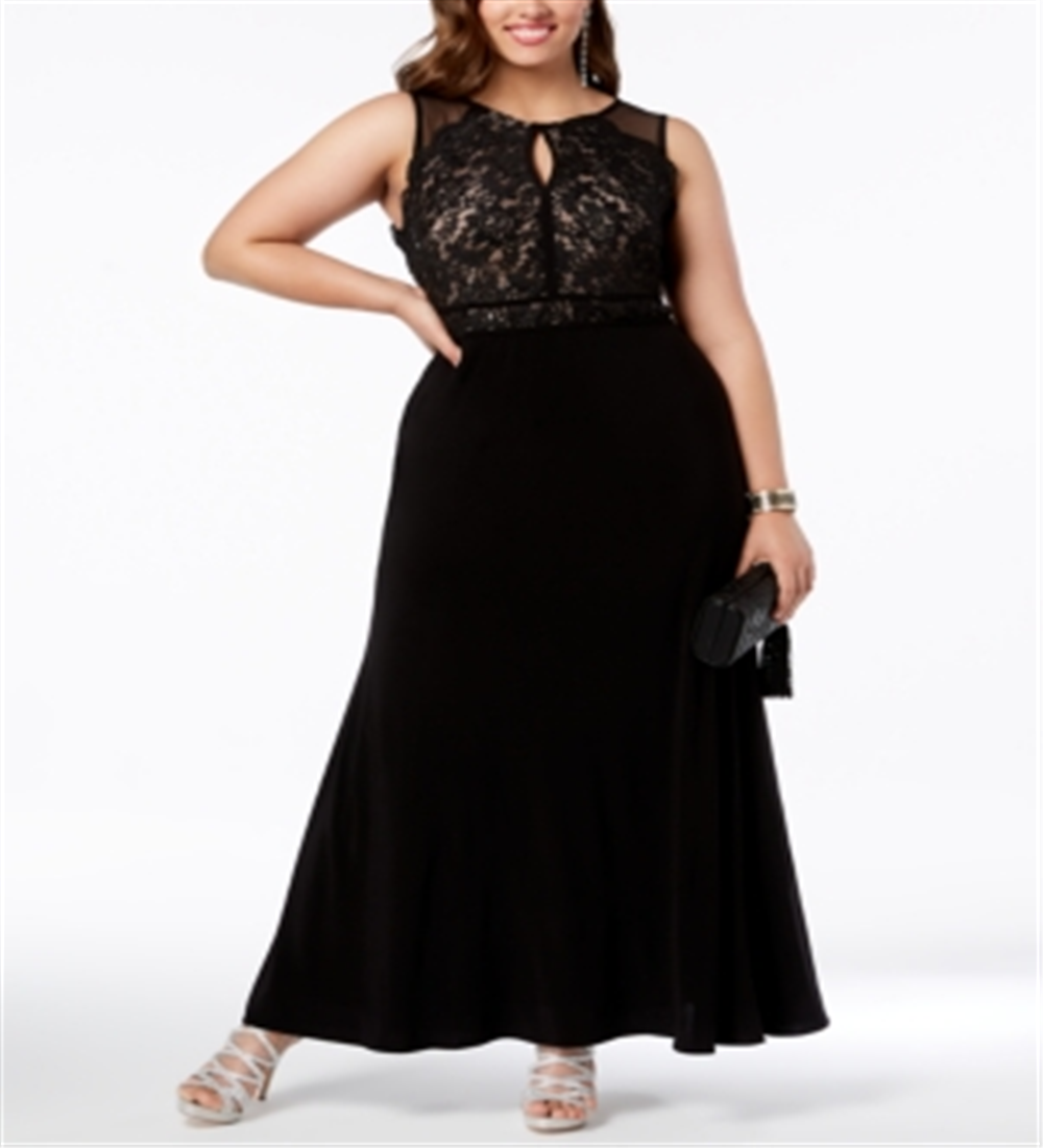 Vestido de festa feminino Morgan &amp; Co. com corpete de renda plus size, preto, tamanho 14W