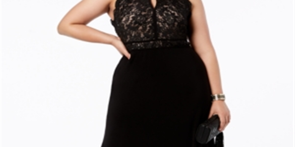 Vestido de festa feminino Morgan &amp; Co. com corpete de renda plus size, preto, tamanho 14W