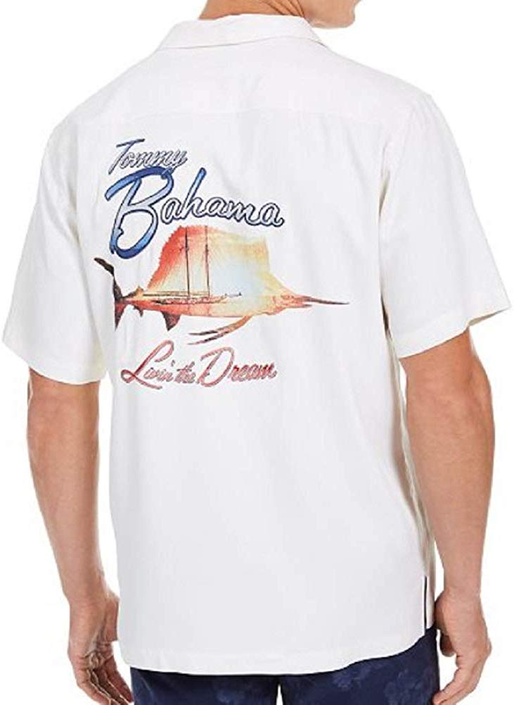 Camisa Tommy Bahama Marlin Sunset Masculina Branca Tamanho Grande