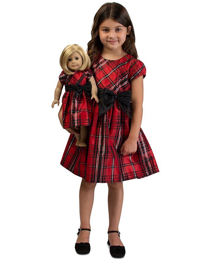Conjunto de vestido xadrez com laço e vestido de boneca Bonnie Toddler Girl, 2 peças, vermelho, tamanho 2T