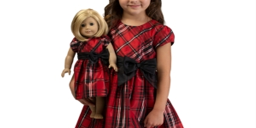 Conjunto de vestido xadrez com laço e vestido de boneca Bonnie Toddler Girl, 2 peças, vermelho, tamanho 2T