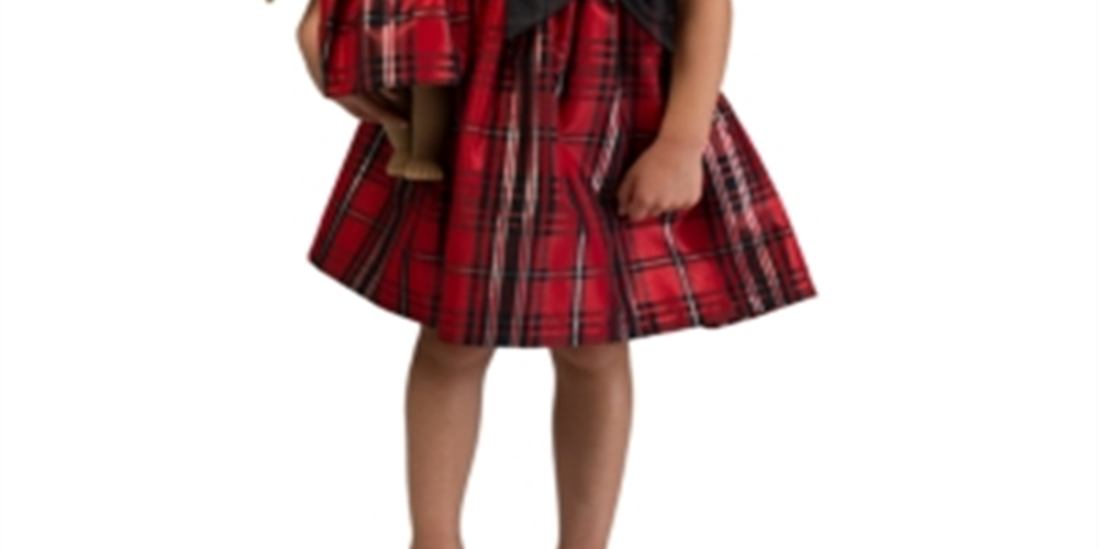 Conjunto de vestido xadrez com laço e vestido de boneca Bonnie Toddler Girl, 2 peças, vermelho, tamanho 2T